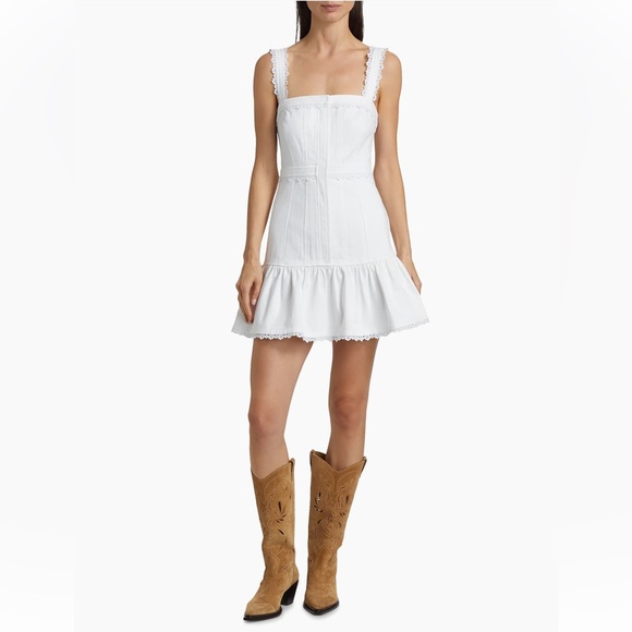 NEW 🦢Cinq à Sept
Vineyard Lace Minidress White Lace Trim Dress - Picture 5 of 9